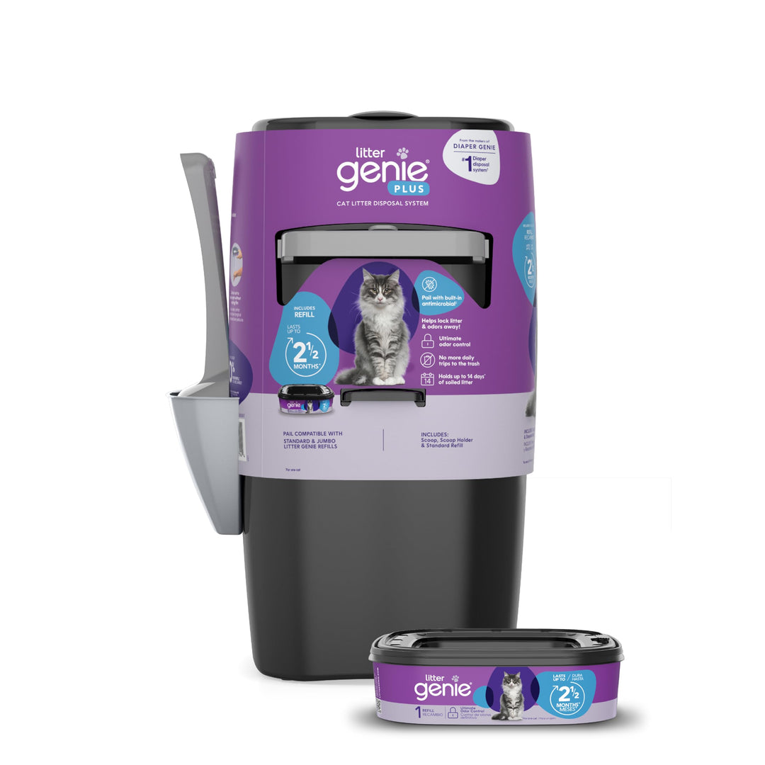 Plus Pail (Black) | Cat Litter Box Waste Disposal System for Odor Control | Includes 1 Square Refill Bag