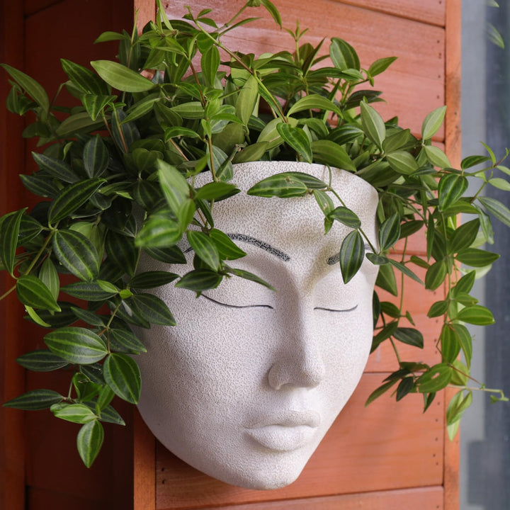 Wall Planter for Indoor Plants Unique Face Head Hanging Planter of Outdoor Garden's Fence Mount, Flower Pots for Mother's Day Christmas Birthday Gift (White)