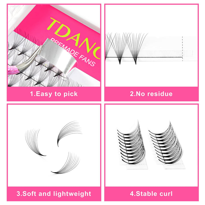 TDANCE Eyelash Extensions 9D Superior Lash Extensions Premade Fans Russion Volume Fans D Curl 0.07 Thickness Middle Stem 13mm Mixed Length(Middle Stem,9D-0.07-D,13mm)