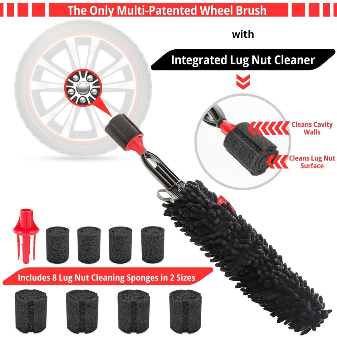 Woollywormit Wheel Cleaning Brush Car Detailing Kit - Rim Brush, Lug Nuts and Wheel Cleaner Brush Car Wash Kit -Tire Brushes for Cleaning Rims - Car Cleaning Supplies and Rim Cleaner Brush Set