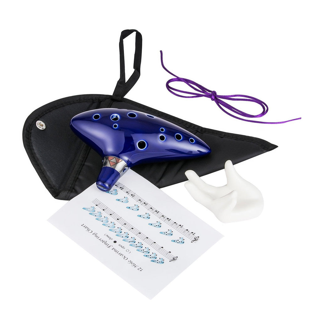TOTMC Legend of Zelda Ocarina of Time Triforce Link 12 Hole Alto C Mediant Tone Ocarina Zelda Cosplay Ceramic Replica + Textbook