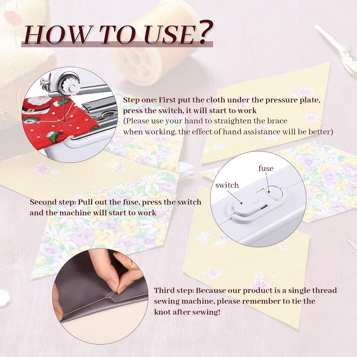 61 Pieces Hand Sewing Machine, Mini Handheld Sewing Machine Electric Handy Sewing Machine Single Handheld Sewing Machine with Sewing Threads Tools for DIY Clothes Fabrics Home Travel (White)