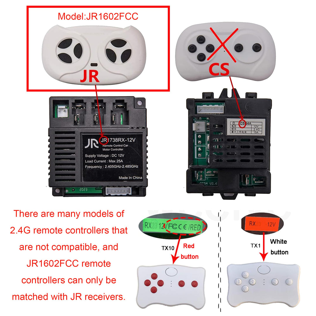 2.4G Bluetooth Remote Control Transmitter Children's Electric Riding Toy Car Replacement Parts White Remote Control,Model JR1602