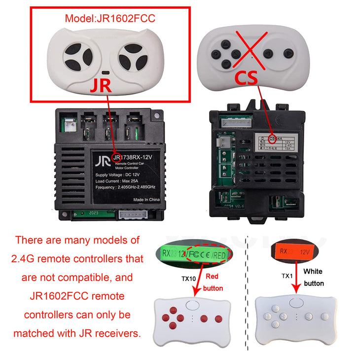 2.4G Bluetooth Remote Control Transmitter Children's Electric Riding Toy Car Replacement Parts White Remote Control,Model JR1602