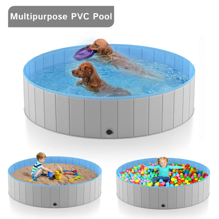 Foldable Dog Pool for Large Dogs, Portable Hard Plastic PVC Pet Bathing Tub, Outdoor Collapsible Swimming Pool for Pets Dogs and Cats, 63 x 12 Inches