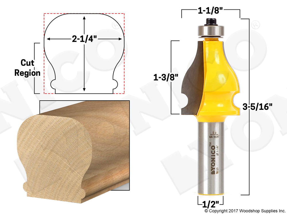 YONICO Handrail Molding Router Bits 1-5/16-Inch Beaded 1/2-Inch Shank 18123
