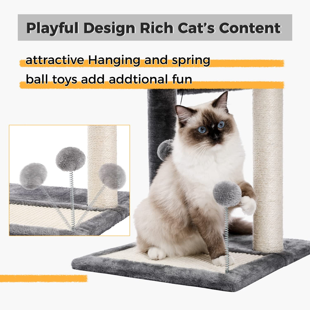Cat Scratching Post Bed, Small Cat Tree Tower with Cat Scratcher Pad Large Top Removable Bed with Play Ball Great for Kittens and Cats