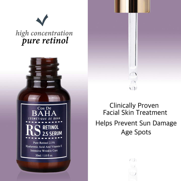 Retinol 2.5% Solution Facial Serum with Vitamin E - Facial Crepe Erase, Age Spot Remover, High Strength Solution for Face without a Prescription, 1 Fl Oz (30ml)