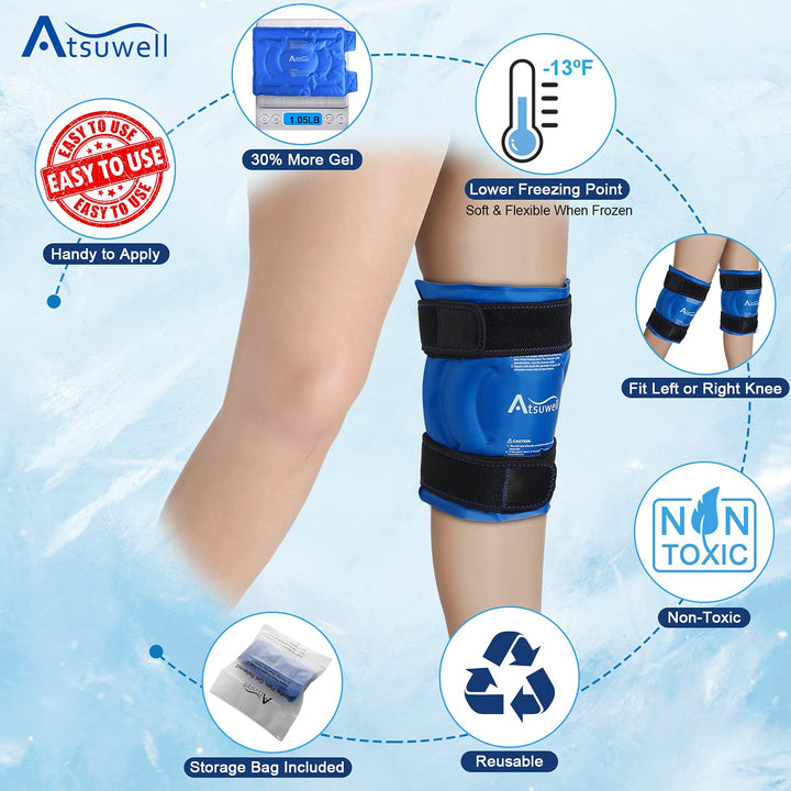 Ice Pack for Knee Pain Relief, Reusable Gel Ice Wraps for Knee Injuries, Swelling, Knee Replacement Surgery, Cold Compress Therapy for Meniscus Tear and ACL Blue
