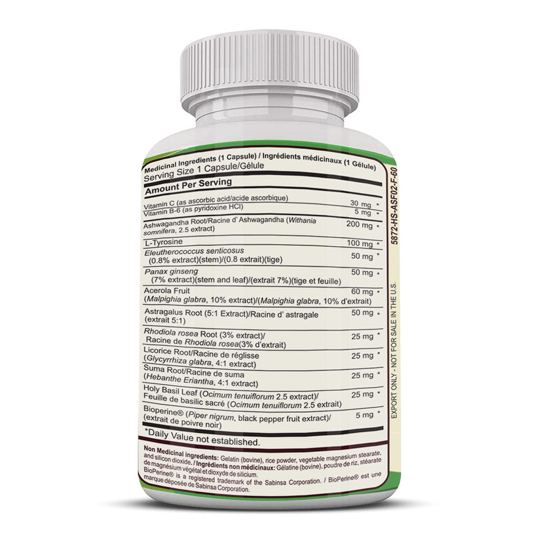 Adrenal Fatigue Support Supplement with Premium Rhodiola Rosea Herb Extract, L-Tyrosine, Panax Ginseng, Holy Basil - PS Cortisol Gland Complex for Health Insufficiency Calm Energy Response