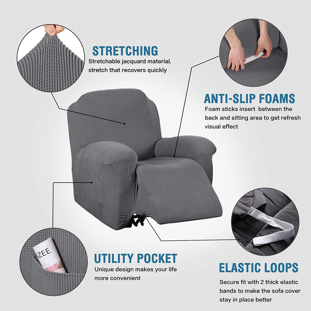 Super Stretch Recliner Couch Covers Chair Cover Form Fitted Non Slip Reclining Slipcovers for Standard Large Recliner, Soft Thick (1 Pack, Grey)