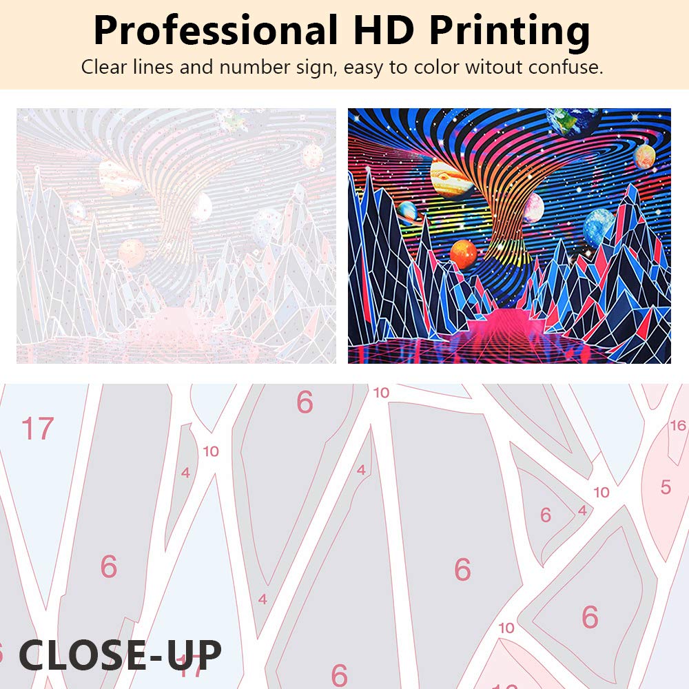 DIY Paint by Numbers for Adults, Mountain and Planet Adult Paint by Number Hippie Tornado Waves Painting by Numbers for Adults Abstract Space Landscape Paint by Numbers, 16x20(Frameless)