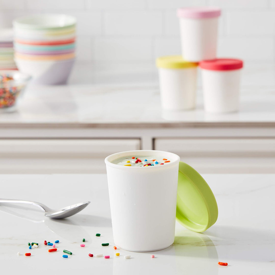 Sweet Treat, Reusable Ice Cream Container for Homemade Ice Cream, Assorted Set of 4 - 6 Oz Stackable Storage Tubs with Silicone Lids for Freezer - BPA-Free & Dishwasher-Safe