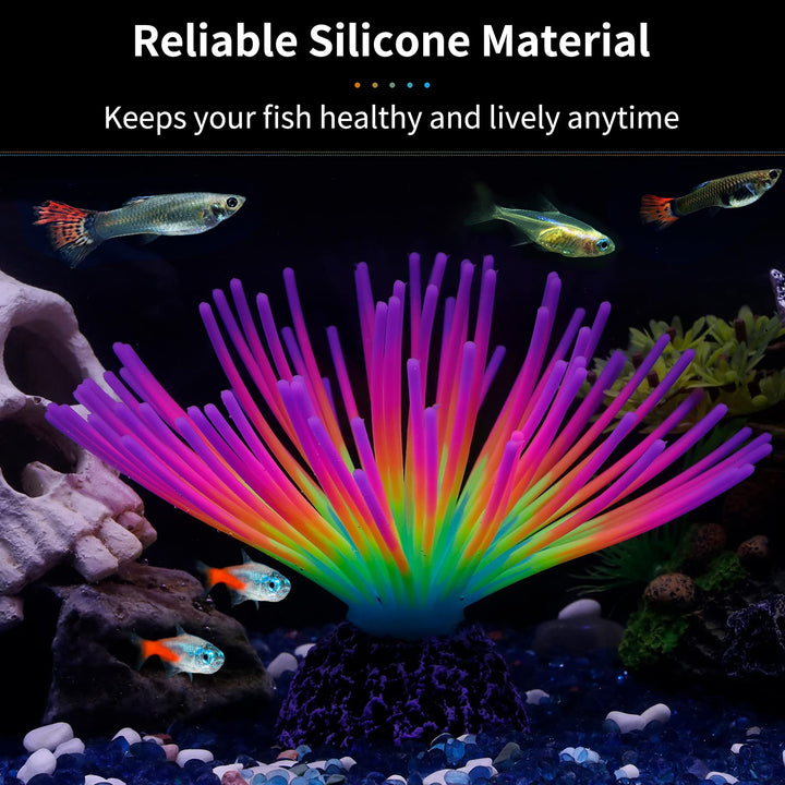 Aquarium Imitative Rainbow Sea Urchin Ball Artificial Silicone Ornament with Glowing Effect for Fish Tank Landscape Decoration