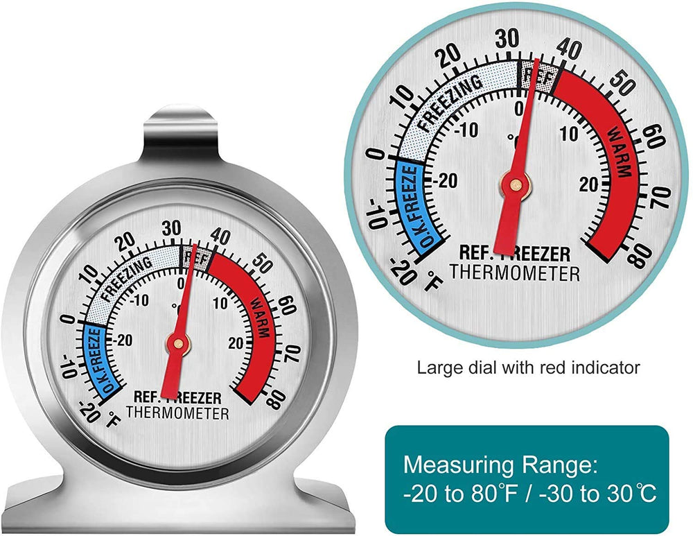 WellBridal Refrigerator Thermometers Classic Series Large Dial Thermometer (2 Pack,Freezer/Refrigerator)