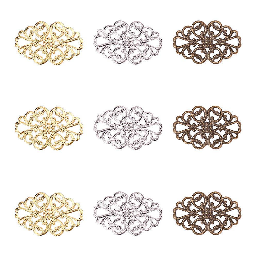 150 pcs 3 Colors Tibetan Style Iron Oval Filigree Charm Pendant Link Connectors for Earring Necklace Jewelry DIY Craft Making, Mixed Colors