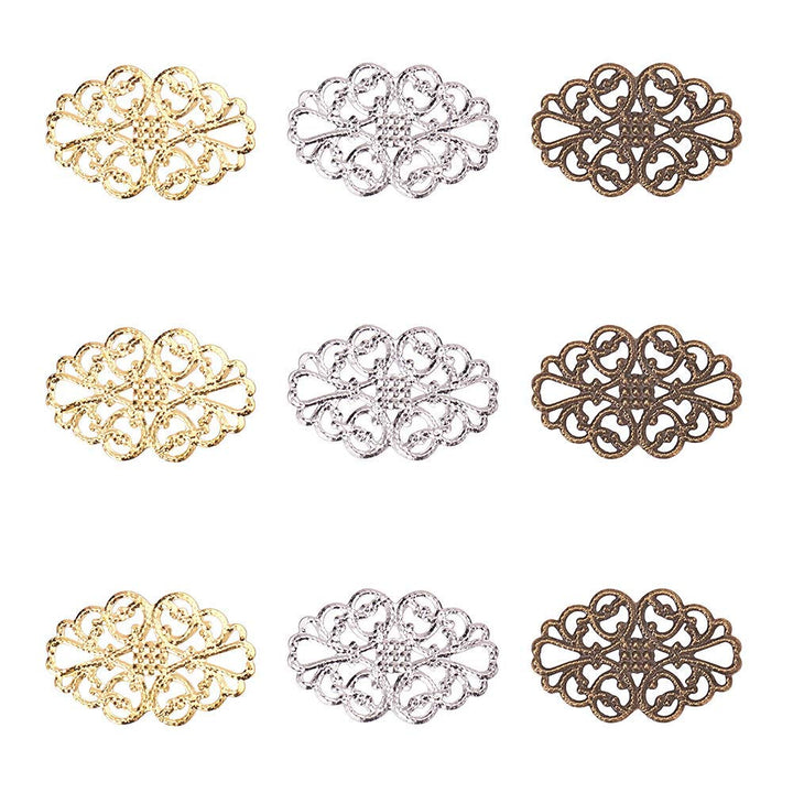150 pcs 3 Colors Tibetan Style Iron Oval Filigree Charm Pendant Link Connectors for Earring Necklace Jewelry DIY Craft Making, Mixed Colors