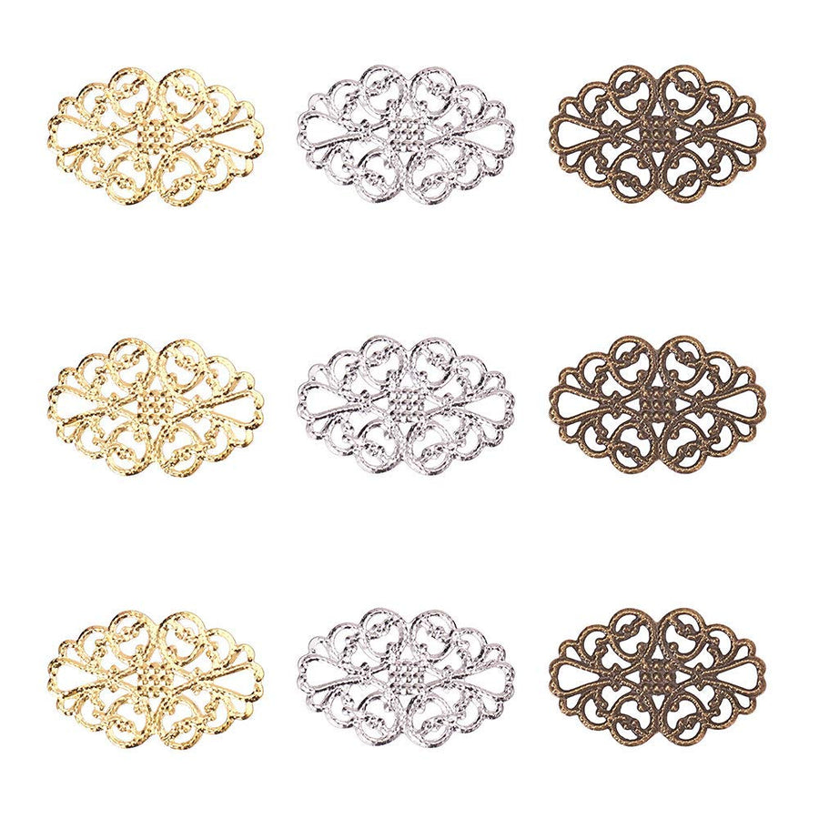 150 pcs 3 Colors Tibetan Style Iron Oval Filigree Charm Pendant Link Connectors for Earring Necklace Jewelry DIY Craft Making, Mixed Colors
