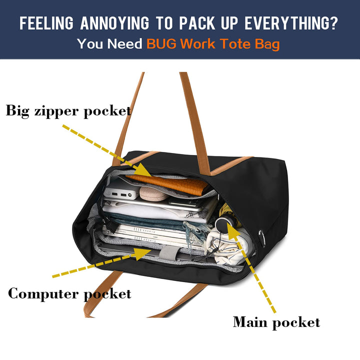 Lightweight Women Laptop Tote Bag for Work, Casual Handbag for Travel Beach College Teacher Black