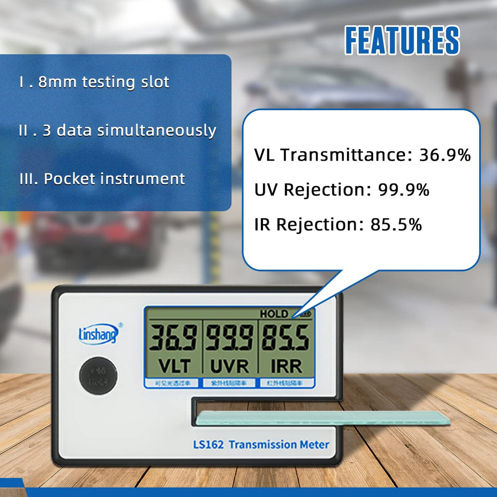 Portable Solar Tester Meter, Tint Solar Film Car Transmission Meter Filmed Glass Tester UV IR Rejection Meter Spectrum Tester IR 950nm UV 365nm VR 550nm