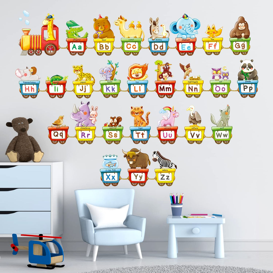 BA-2006 Animal Alphabet Train Kids Wall Stickers ABC Decals Peel and Stick Removable Wall Stickers for Kids Nursery Bedroom Living Room dcor Jungle Education