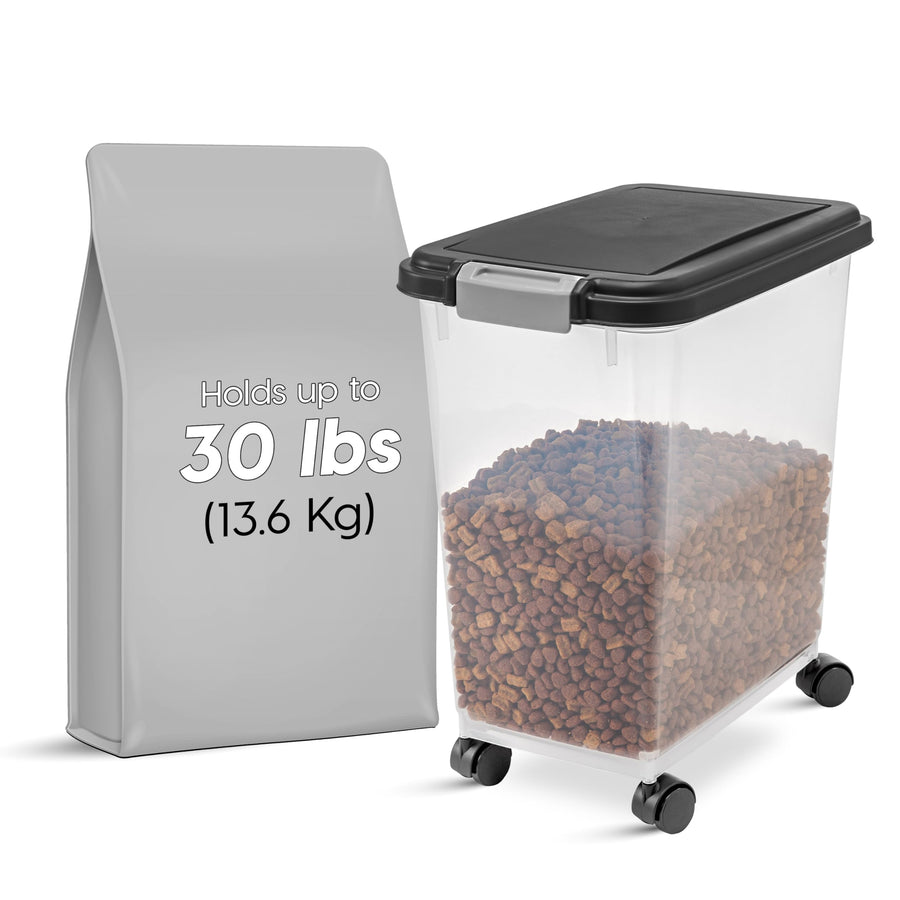 USA Airtight Dog Food Storage Container, Up to 30 lbs, Attachable Wheels, for Dog Cat Bird and other Pet Food Storage Bin, Keep Fresh, Easy Mobility, BPA Free, Black