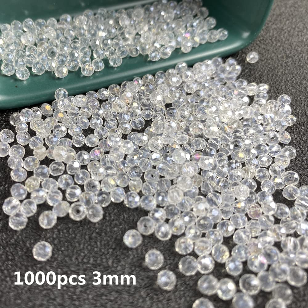 1000 Pcs 4mm Crystal Glass Beads Bulk Faceted Crystal Briolette Beads,Rondelle Crystal Beads for Bracelets Necklace Pendants Earrings Key Chains Jewelry Making,Light Pink AB