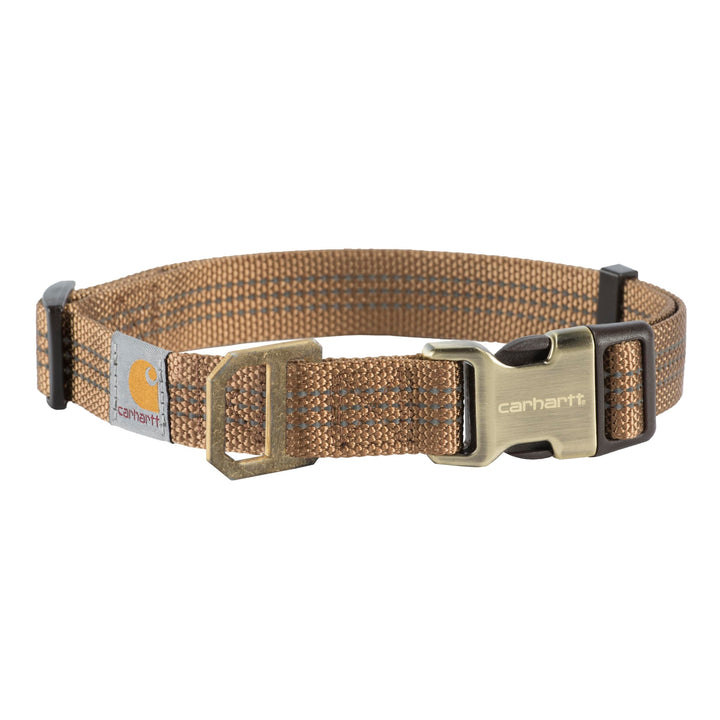 Fully Adjustable Nylon Webbing Collars for Dogs, Reflective Stitching for Visibility, Brown (Nylon Webbing), Medium
