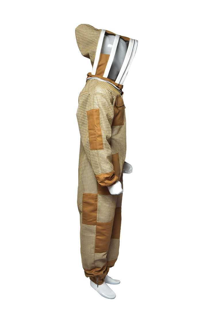 3 Layer Bee Suit Ventilated Beekeeper Suit with One Pair Gloves Beekeeping Suit with Fencing Veil (Medium, Khaki)