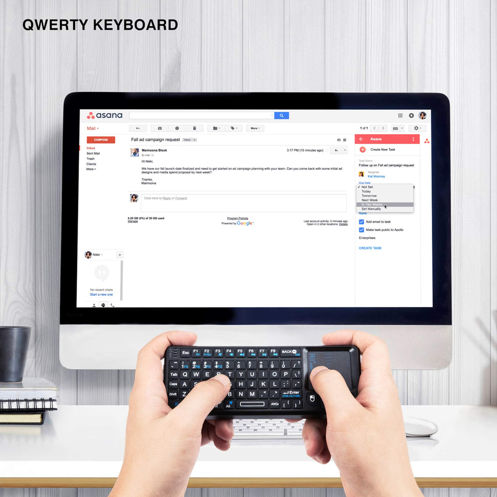 2.4G Mini Wireless Keyboard with Touchpad Mouse,Lightweight Portable Controller with USB Receiver Remote Control for Windows/ Mac/ Android/ PC/Tablets/ TV/Xbox/ PS3. X1-Black .