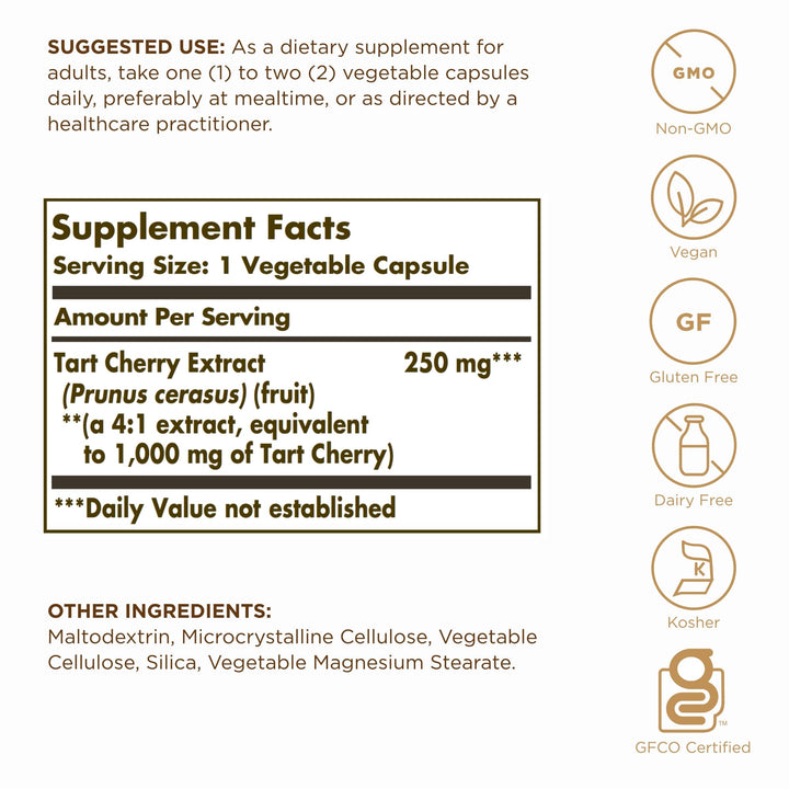 Tart Cherry - 90 Vegetable Capsules, Pack of 2 - Non-GMO, Vegan, Gluten Free, Dairy Free, Kosher - 180 Total Servings