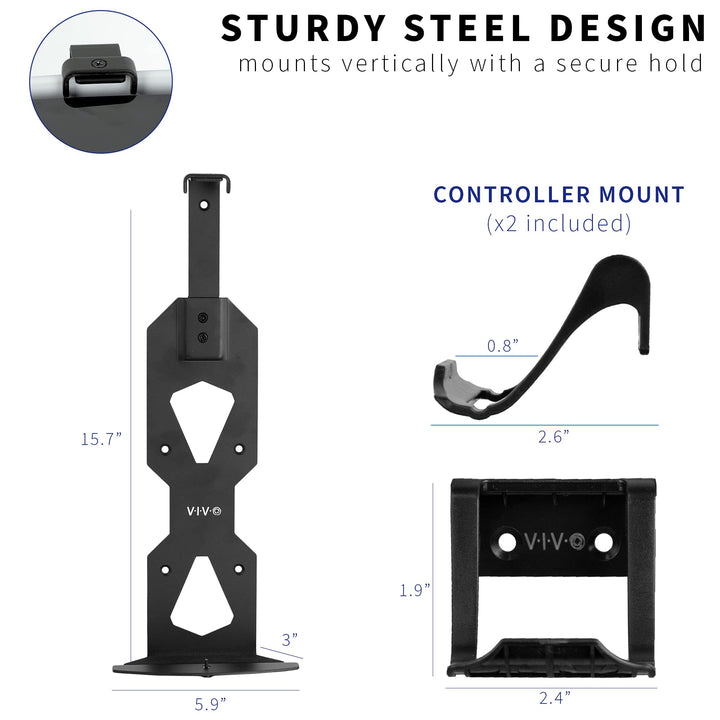Steel Wall Mount Bracket Designed for PS5 Gaming Console, Vertical Display for PlayStation 5, Open Design, 2 Controller Mounts, Black, MOUNT-PS5B