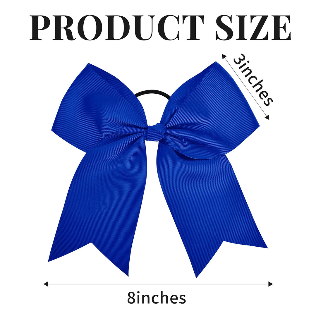 12PCS 8 Large Cheer Bow Blue Ponytail Holder Elastic Band Hair Ties Hair Bow Accessories for Cheerleading Teen Girls High School College Softball Competition Sports