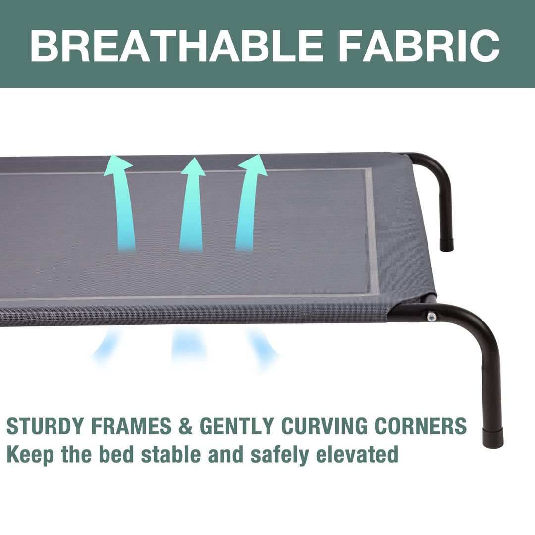 Elevated Bed for Small, Medium, Large Dogs and Pets, Raised Bed with Durable Frame and Mesh, Dog Cot with Rubber Feet for Indoor and Outdoor Use, Black