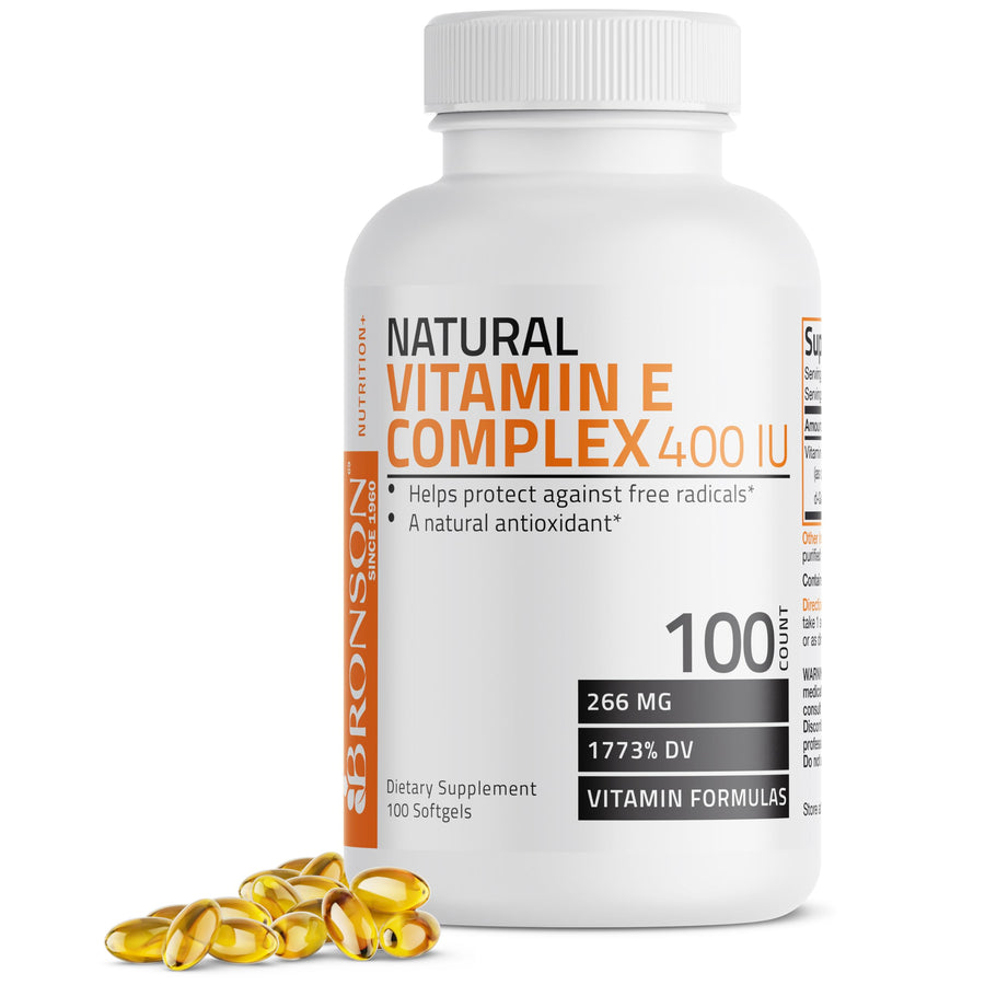 Natural Vitamin E Complex 400 I.U. Supplement (d-Alpha Tocopherol Plus d-Beta, d-Gamma, & d-Delta Tocopherols), Natural Antioxidant, 100 Softgels