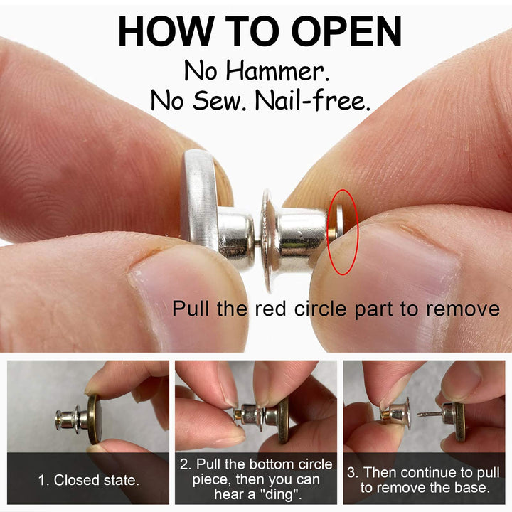 Upgraded 8 Sets Button Pins for Loose Jeans Pants, No Sew No Tool Jean Button Tightener Replacement Adjustable Reusable Metal Clips Snap Tack, Instant Reduce Too Big Pants Waist