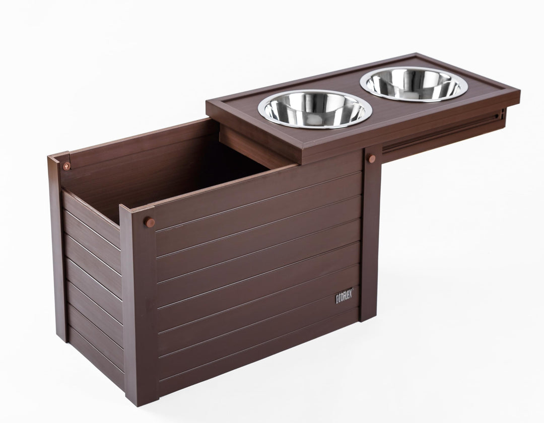 ® ECOFLEX® Elevated Dog Feeder with 2 Stainless Steel Bowls and Sliding Lid Storage Bin