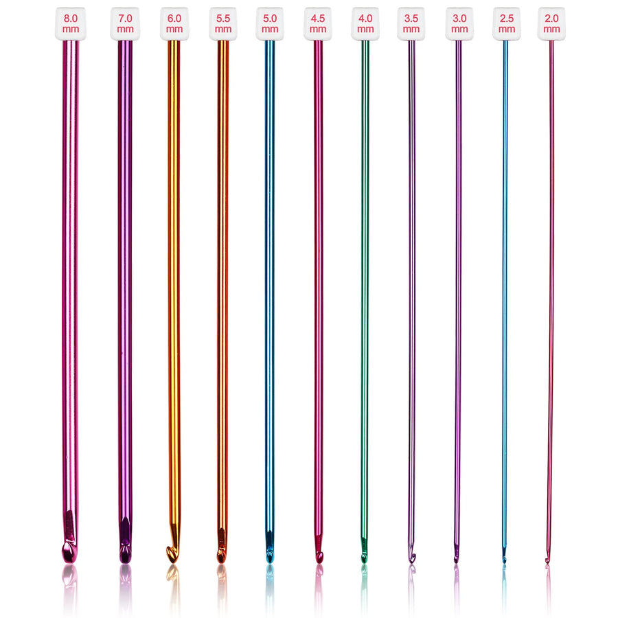 Set of Long Crochet Hooks, 11 Tunisian Crochet Hooks, Multi-Coloured Afghan Crochet Needles for Crocheting, 2 mm (B)-8 mm (L), Crochet Hooks Knitting Tools Set Ideal for Beginners and
