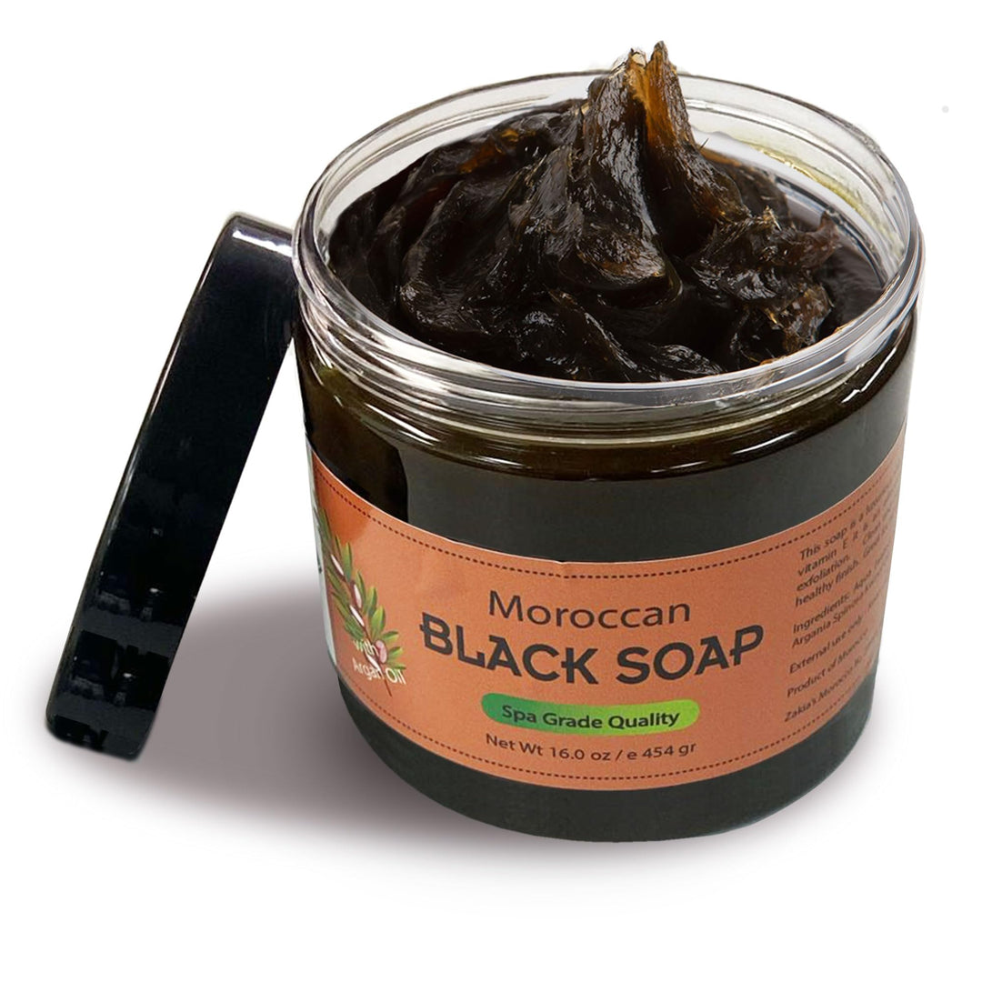 Zakia's Morocco Moroccan Black Soap (Beldi Olive Soap) Argan Oil Unscented, 100% natural, Body Scrub, Pure & Natural, Purifying, Cleansing, exfoliating for Hammam Ritual- 16.0 Oz / 552gr Value Size