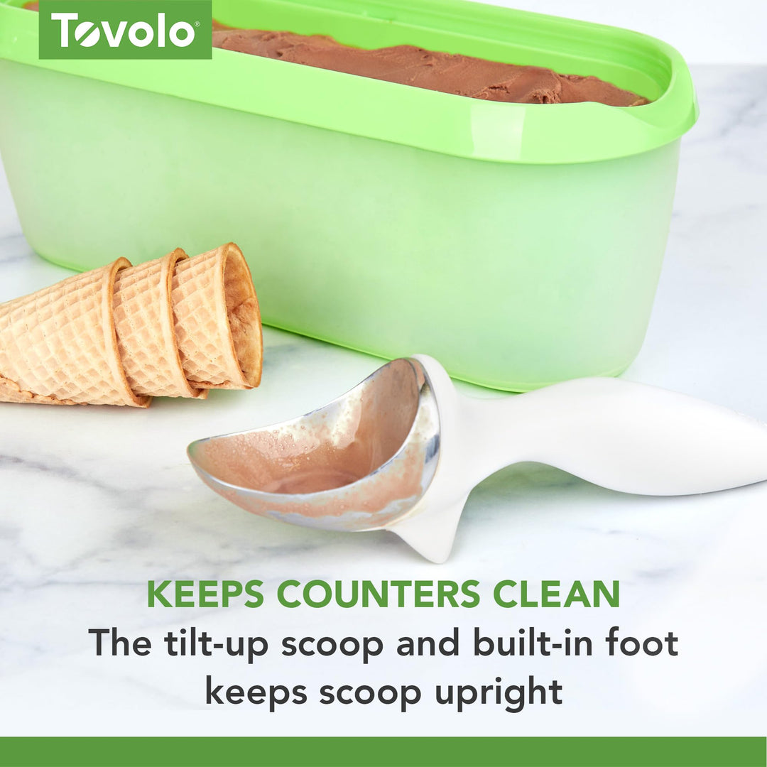 Tilt-Up Ice Cream Scoop (White) - Non-Slip Grip Ice Cream Scooper with Footed Handle – Ice cream Scoop for Cookie Dough, Gelato, Sorbet & Frozen Treats - Dishwasher Safe & BPA-Free