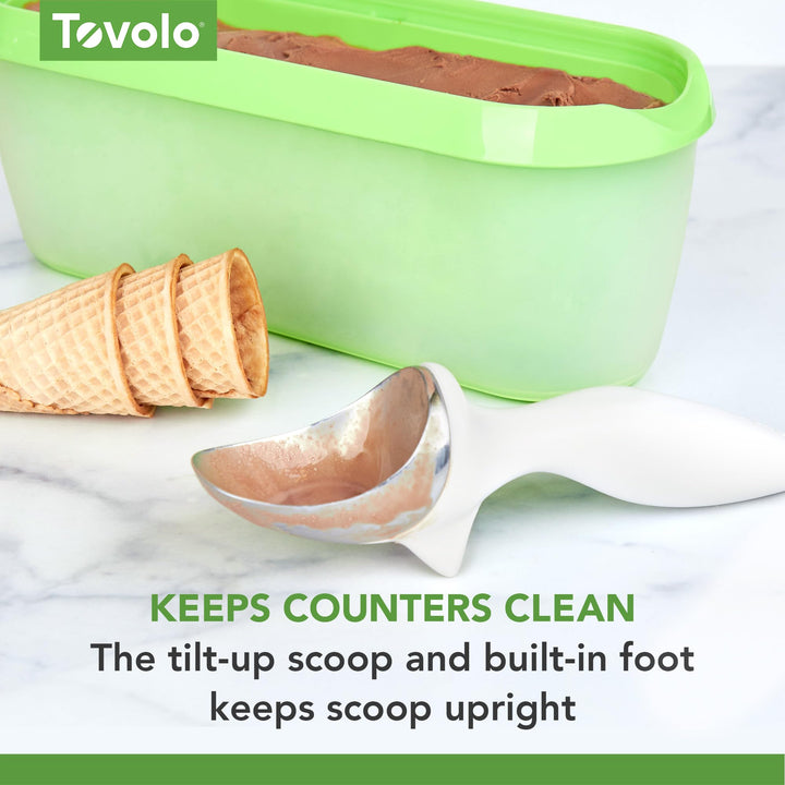Tilt-Up Ice Cream Scoop (White) - Non-Slip Grip Ice Cream Scooper with Footed Handle – Ice cream Scoop for Cookie Dough, Gelato, Sorbet & Frozen Treats - Dishwasher Safe & BPA-Free