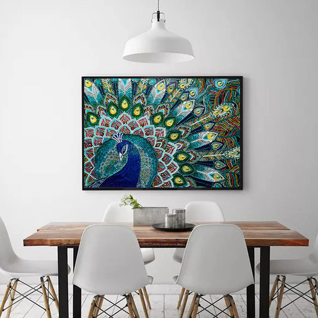Special Shape Diamond Art Painting Kits for Adults, Round Full Drill Diamond Art Painting Kits DIY Diamond Art Painting by Number Kits Diamond Art Kits for Home Decor Green Peacock 12x16 Inch