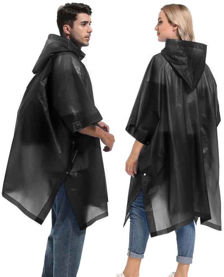Unisex Reusable Rain Ponchos 2 Packs for Adults Waterproof - Emergency Rain Coat for Theme Park, Hiking, Camping or Traveling,Black