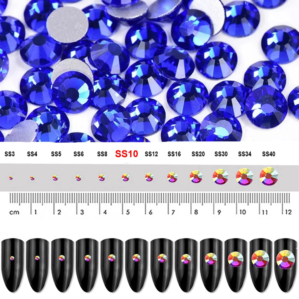 1440 Pieces SS10 Flatback Rhinestones, 2.8MM Flatback Nail Crystal Rhinestones for Craft Nails Dance Costumes, Non Hotfix Rhinestones (SS10 / 2.8MM, Blue/Sapphire)