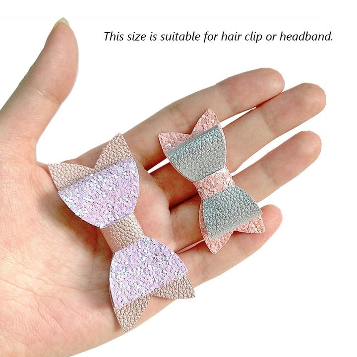 Faux Leather Hair Bows DIY Making Kit with Pre Cut Pieces and Hair Clips,Make Fashionable Shiny Hair Clips for Girls Lady Woman (Small & Medium Size,48 Set)