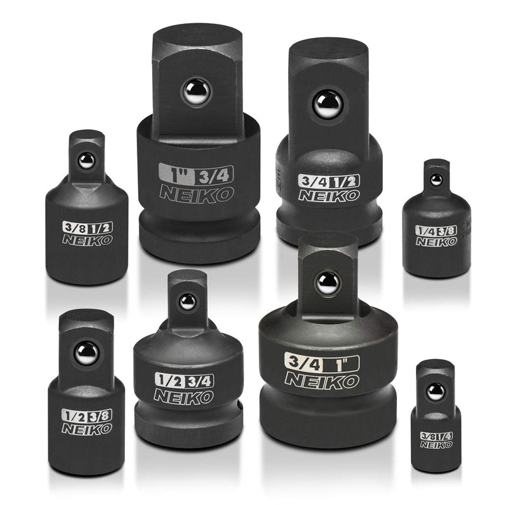 30223A 8 PC Impact Socket Adapter Set, Standard SAE Size, Cr-V Steel, Impact Driver & Wrench Conversion Kit, Locking Impact Socket Adapters & Reducer Set, Ball Detent, 1/4”, 3/8”, 1/2, 3/4”, 1”