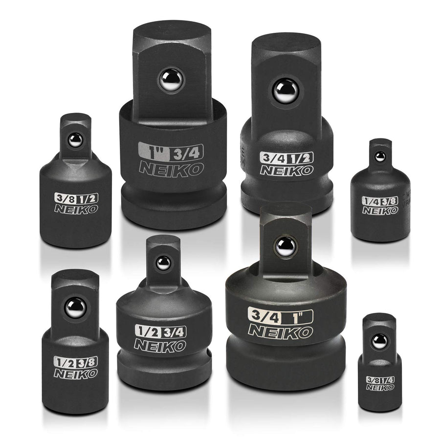 30223A 8 PC Impact Socket Adapter Set, Standard SAE Size, Cr-V Steel, Impact Driver & Wrench Conversion Kit, Locking Impact Socket Adapters & Reducer Set, Ball Detent, 1/4”, 3/8”, 1/2, 3/4”, 1”
