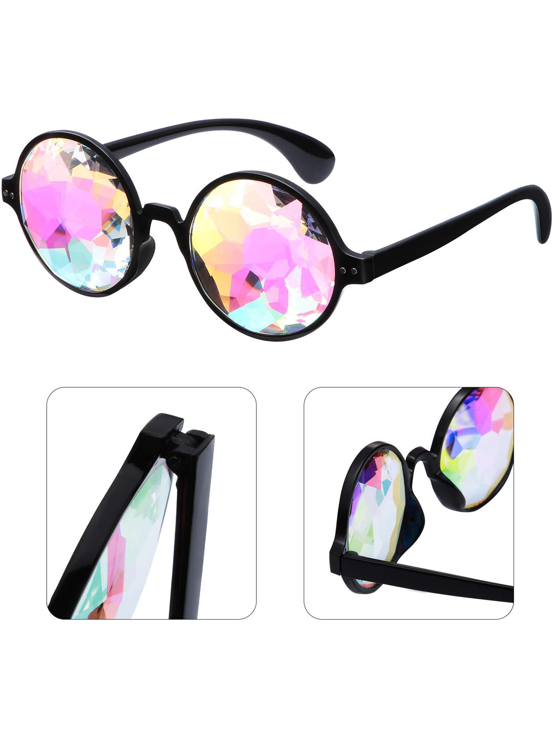 3 Pieces Festival Kaleidoscope Rave Glasses Goggles Kaleidoscope Sunglasses Diffraction Glasses Prism Rainbow Sunglasses