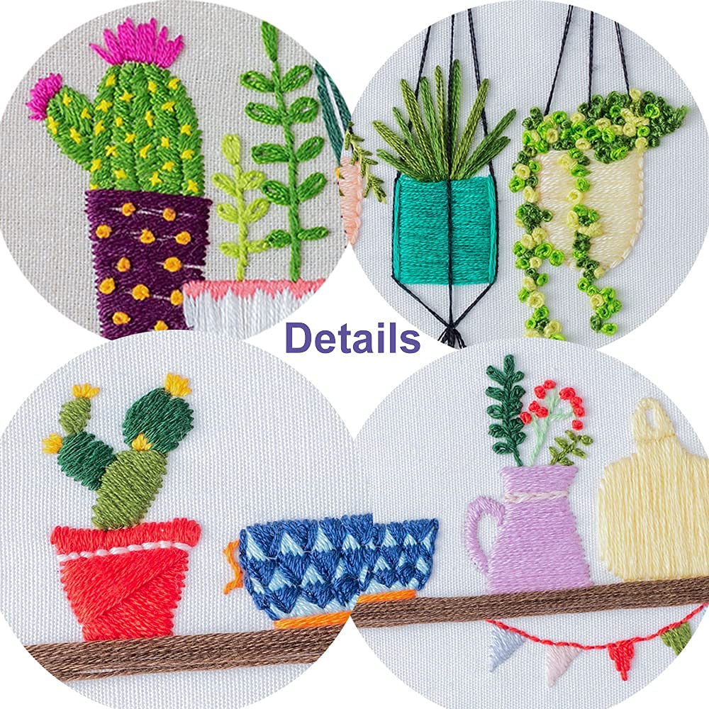 3 Pack Embroidery Kit with Pattern and Instructions for Beginners Plants Flowers for Adults,Cross Stitch Kit, Craft Stamped Embroidery Starter Set Including Hoop,Needles, Color Threads (Plants)