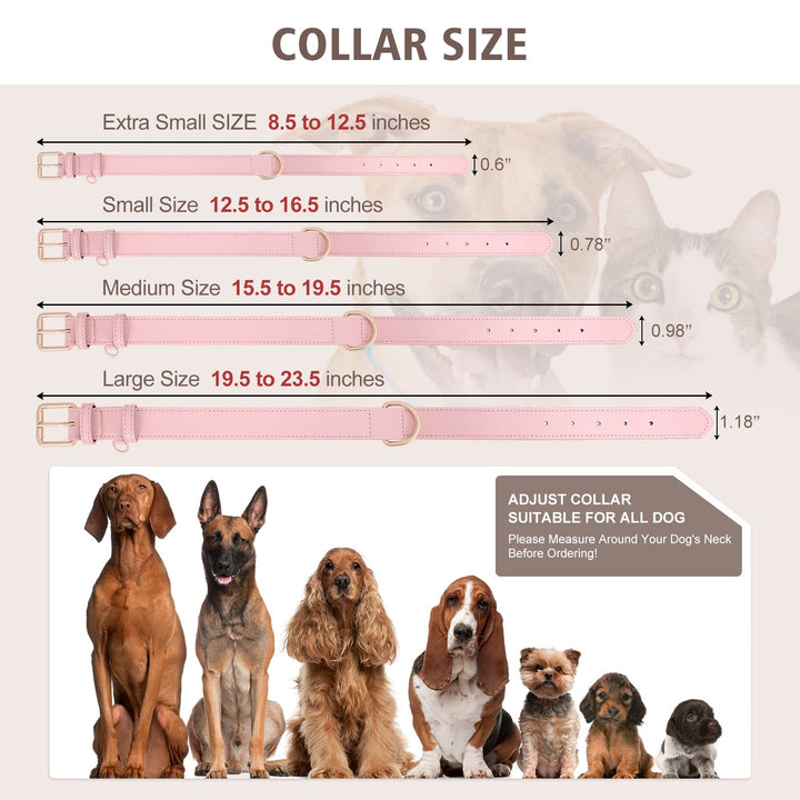 Airtag Leather Dog Collar for Small Medium Large Dog Adjustable Soft Padded Air Tag Puppy Collar Heavy Duty Metal Buckle Collar with Anti-Lost Airtag Holder Protective Case,XS,Pink